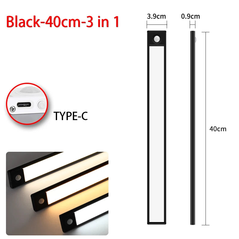 LED Ultra Thin under Cabinet Lights Motion Sensor Night Light Wireless Rechargeable 3 Color Lamp Kitchen Closet Cabinet Lighting