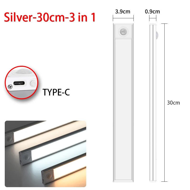 LED Ultra Thin under Cabinet Lights Motion Sensor Night Light Wireless Rechargeable 3 Color Lamp Kitchen Closet Cabinet Lighting
