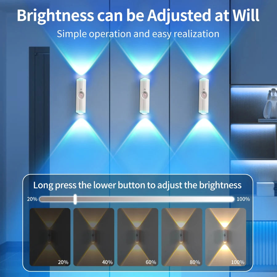 Double-Head LED Night Light with Motion Sensor RGB Rechargeable Magnetic Wall Lamp Mood Ambient Light for Cabinet Hallway Stair