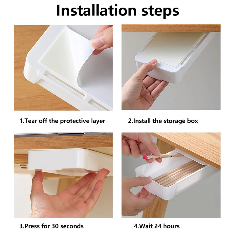 Hidden Storage Box in Table Self Stick Table Storage Drawer Organizer Box Home Office Pencil Tray under Desk Storage Drawer