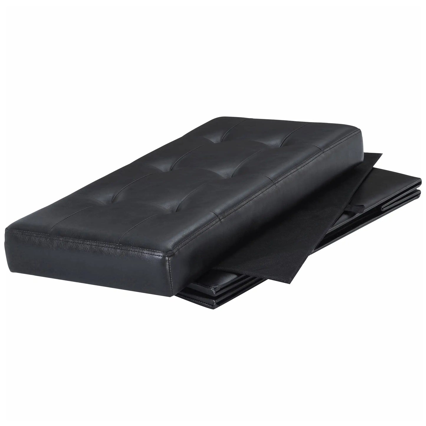 30-Inch Collapsible Storage Ottoman, Quilted Black Faux Leather