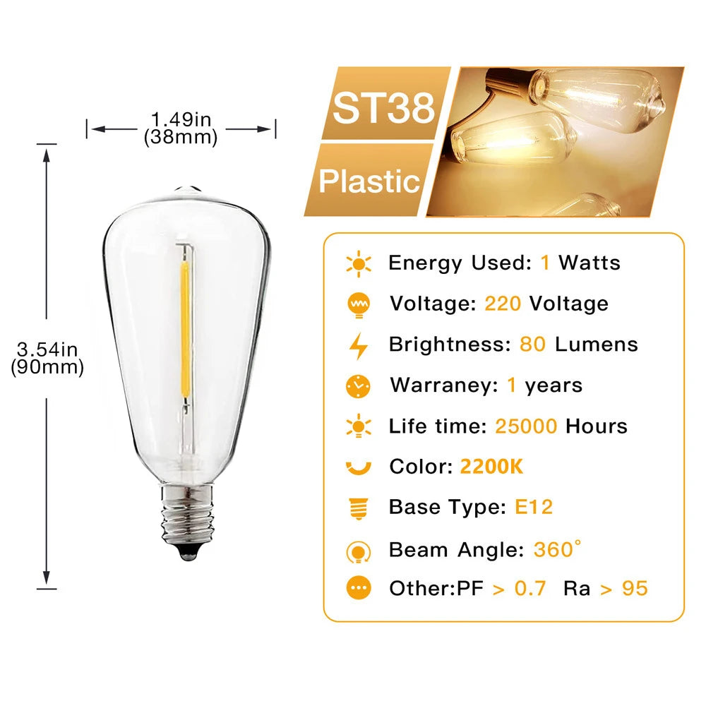 ST38 LED String Lights 10M 15M 20M Waterproof Patio Light Outdoor LED Fairy Light Wedding Decoration for Garden Cafe Backya