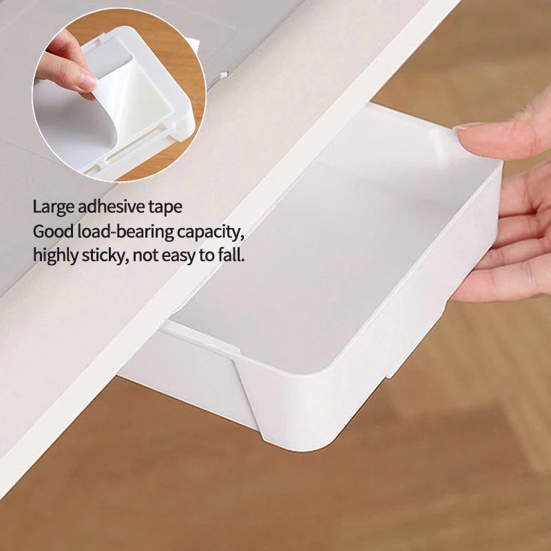 Hidden Storage Box in Table Self Stick Table Storage Drawer Organizer Box Home Office Pencil Tray under Desk Storage Drawer