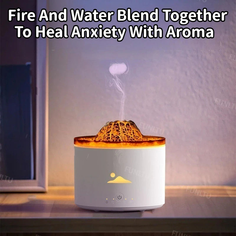 Volcano Fire Flame Air Humidifier Aroma Diffuser Essential Oil Smoke Ring Spray for Home or Car Fragrance Mist Maker LED Lamp