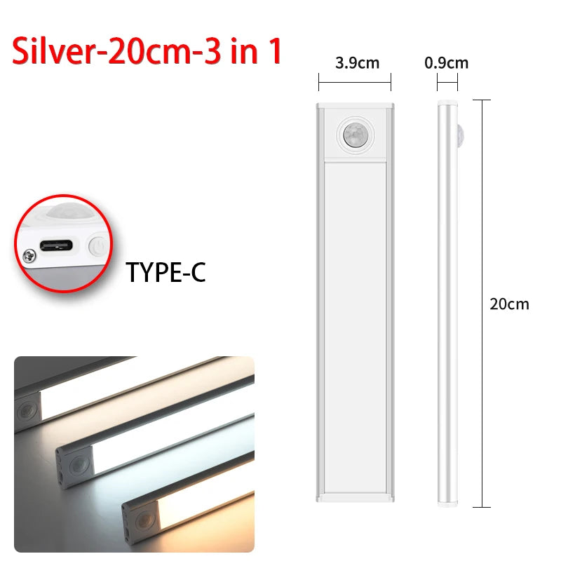 LED Ultra Thin under Cabinet Lights Motion Sensor Night Light Wireless Rechargeable 3 Color Lamp Kitchen Closet Cabinet Lighting