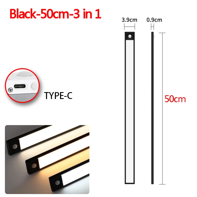 LED Ultra Thin under Cabinet Lights Motion Sensor Night Light Wireless Rechargeable 3 Color Lamp Kitchen Closet Cabinet Lighting