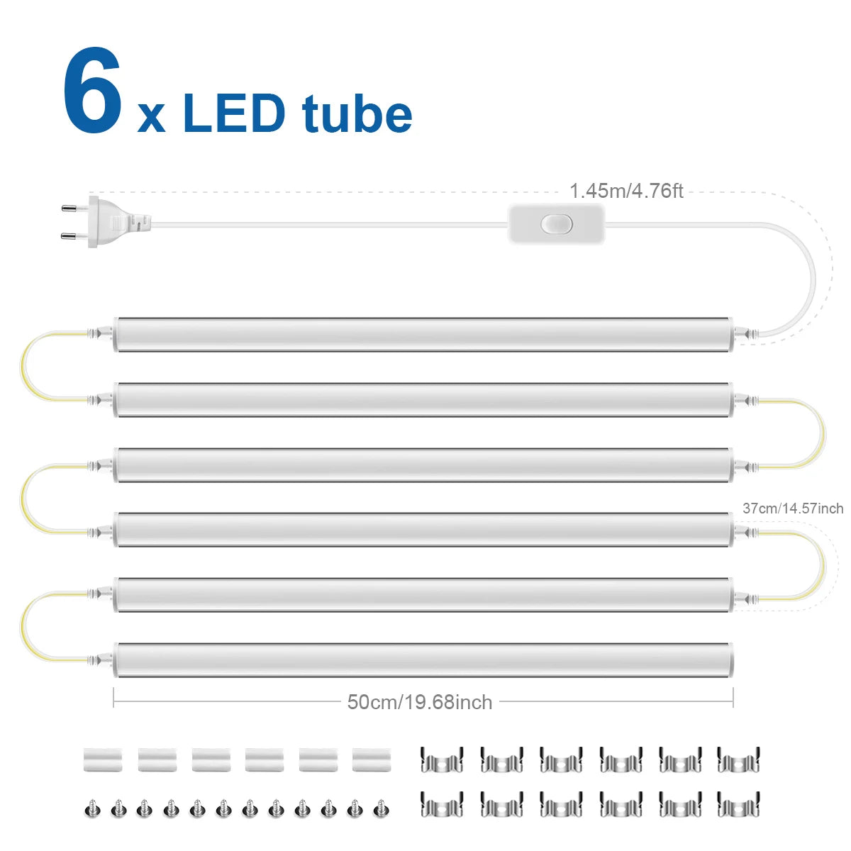 50Cm Led Lights Kitchen under Cabinet Lamp 220V 15W Led Tube with 1.2M EU Plug Switch Power Cable for Home Bedroom Indoor Lamps