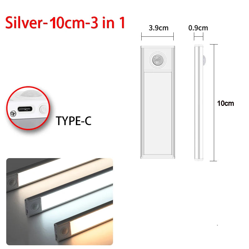 LED Ultra Thin under Cabinet Lights Motion Sensor Night Light Wireless Rechargeable 3 Color Lamp Kitchen Closet Cabinet Lighting