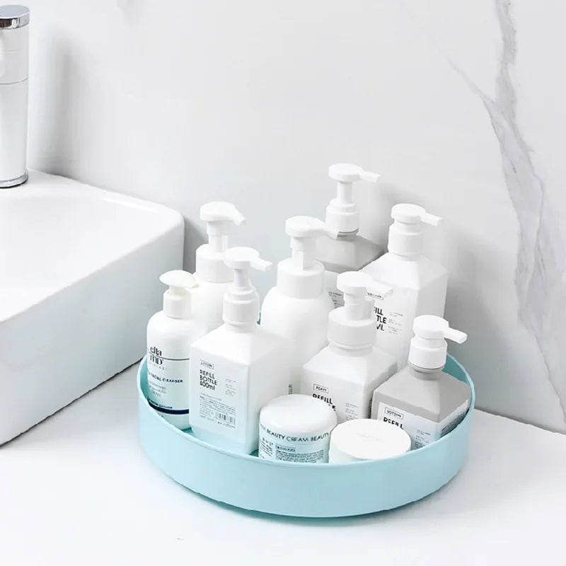 1Pc 360 Degree Rotating Cabinet Organizer Kitchen Bathroom Cosmetic Turntable Storage Tray Non-Slip Spice round Rack Plate