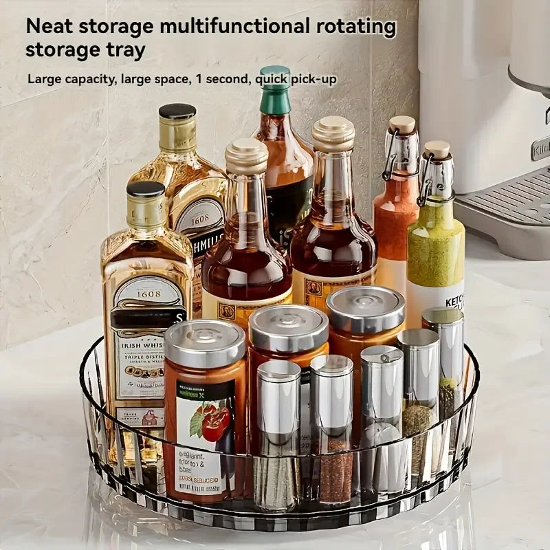 360°Rotating Tray Spice Rack Pantry Cabinet Turntable with Base Storage Bin Kitchen Organizer for Seasoning Cosmetic Storage Box