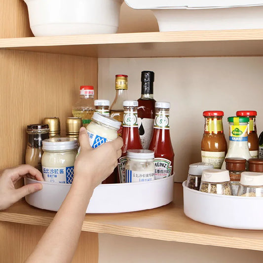 1Pc 360 Degree Rotating Cabinet Organizer Kitchen Bathroom Cosmetic Turntable Storage Tray Non-Slip Spice round Rack Plate