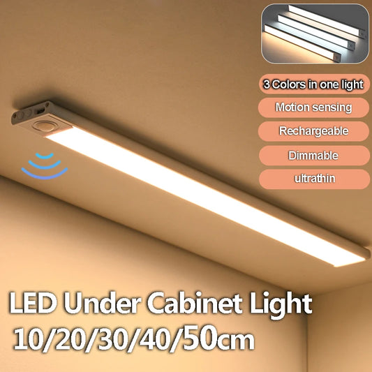 LED Ultra Thin under Cabinet Lights Motion Sensor Night Light Wireless Rechargeable 3 Color Lamp Kitchen Closet Cabinet Lighting