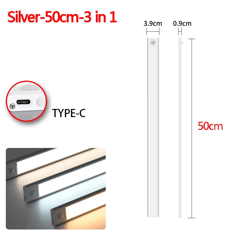 LED Ultra Thin under Cabinet Lights Motion Sensor Night Light Wireless Rechargeable 3 Color Lamp Kitchen Closet Cabinet Lighting