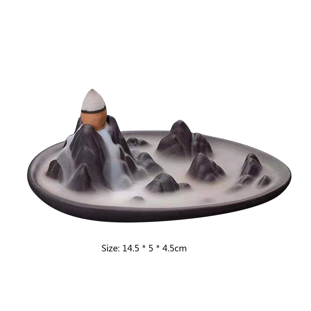 Backflow Incense Burner Censer Waterfall Tower Incense Cone Ceramic Burner Fragrance Holder Sandalwood Aromatherapy Home Decor