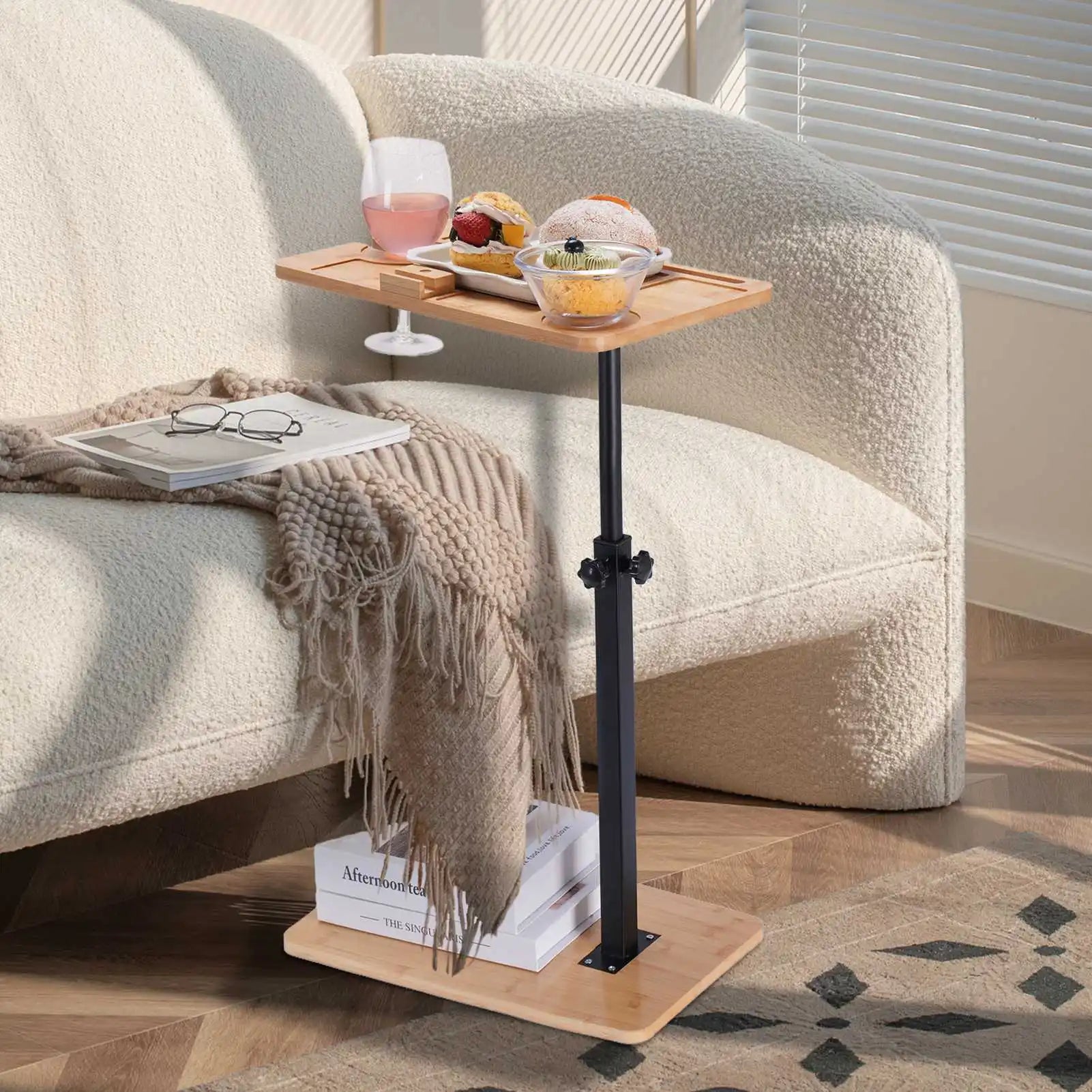 Vantic C Shaped End Table, Small Couch Side Table, Sturdy Slide under Sofa Table with Metal Frame for Living Room & Bedroom