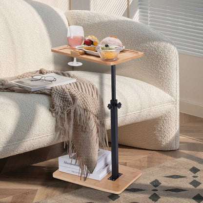 Vantic C Shaped End Table, Small Couch Side Table, Sturdy Slide under Sofa Table with Metal Frame for Living Room & Bedroom