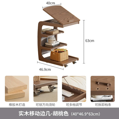 Solid Wood Sofa Side Several Movable Living Room with Wheel Side Cabinet Bedside Shelf Simple Household Coffee Small Table