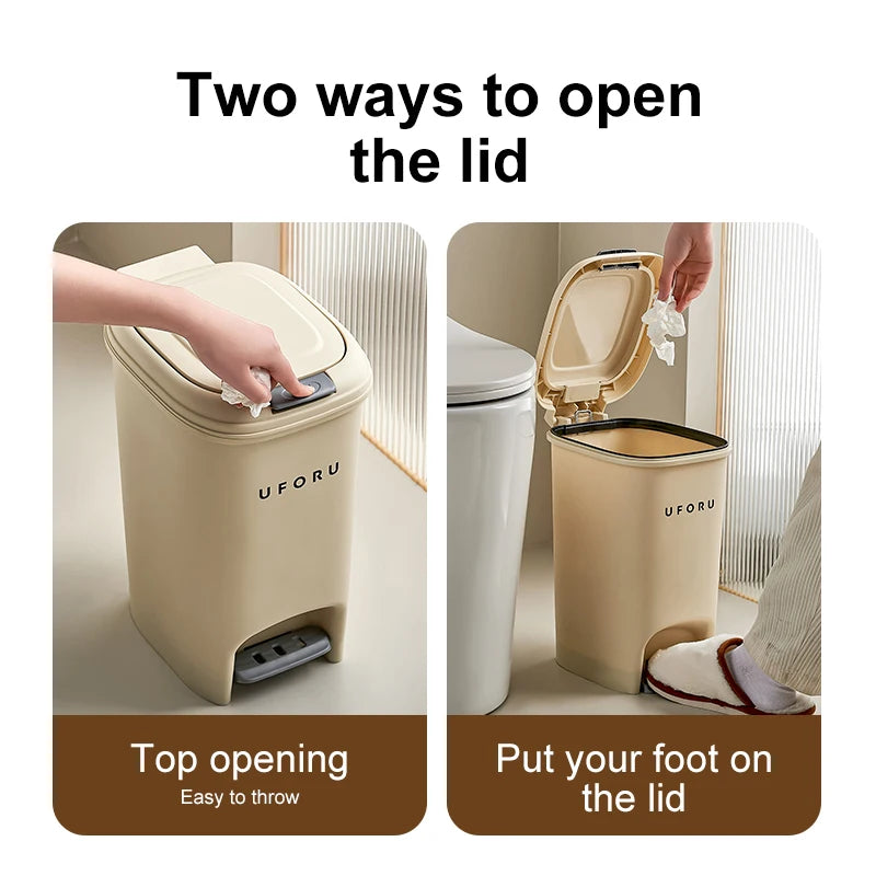 10L Luxury Large Capacity Trash Organizer Bins for Living Room Kitchen and Bathroom with Lid Creative Foot/Push Type