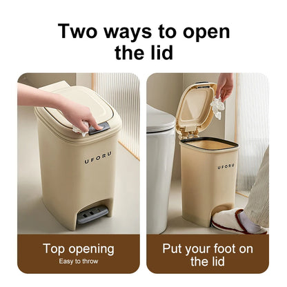 10L Luxury Large Capacity Trash Organizer Bins for Living Room Kitchen and Bathroom with Lid Creative Foot/Push Type