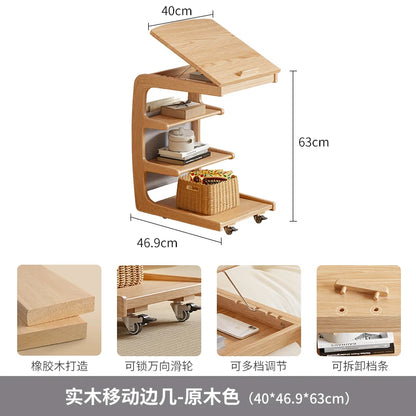 Solid Wood Sofa Side Several Movable Living Room with Wheel Side Cabinet Bedside Shelf Simple Household Coffee Small Table