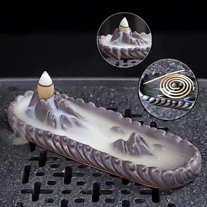 Backflow Incense Burner Censer Waterfall Tower Incense Cone Ceramic Burner Fragrance Holder Sandalwood Aromatherapy Home Decor