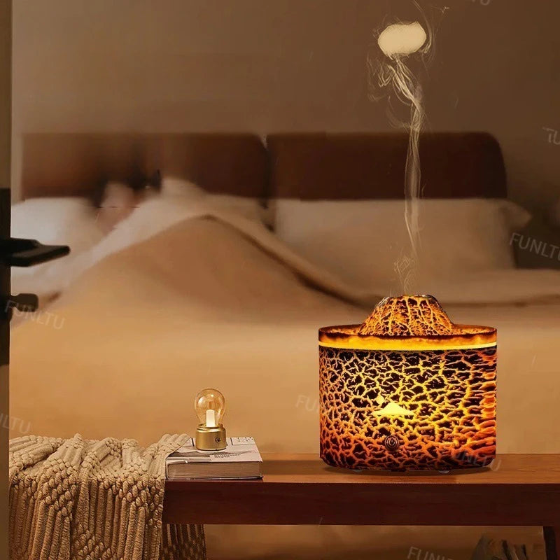 Volcano Fire Flame Air Humidifier Aroma Diffuser Essential Oil Smoke Ring Spray for Home or Car Fragrance Mist Maker LED Lamp