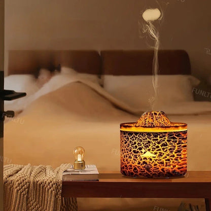 Volcano Fire Flame Air Humidifier Aroma Diffuser Essential Oil Smoke Ring Spray for Home or Car Fragrance Mist Maker LED Lamp