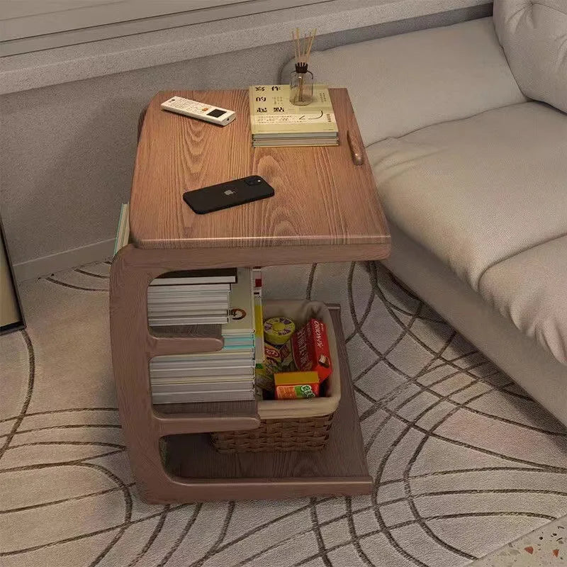 Solid Wood Sofa Side Several Movable Living Room with Wheel Side Cabinet Bedside Shelf Simple Household Coffee Small Table