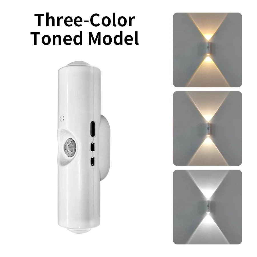 Double-Head LED Night Light with Motion Sensor RGB Rechargeable Magnetic Wall Lamp Mood Ambient Light for Cabinet Hallway Stair