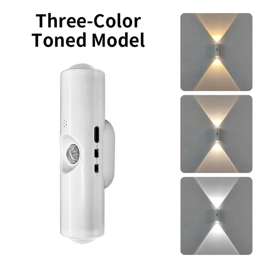 Double-Head LED Night Light with Motion Sensor RGB Rechargeable Magnetic Wall Lamp Mood Ambient Light for Cabinet Hallway Stair