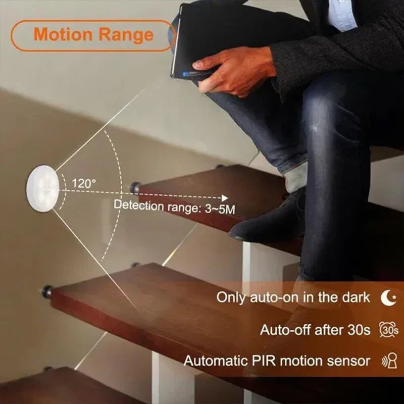 PIR Motion Sensor LED Night Bedroom Light Rechargeable Bedside Home Lamp Stairs Kitchen Can Be Used USB Wireless Closet Light