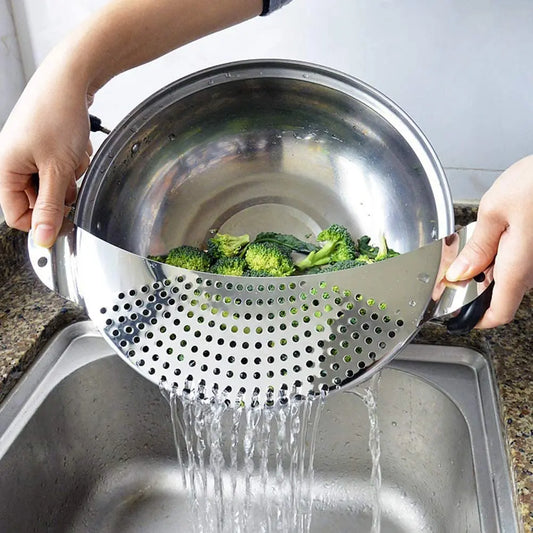Pot Strainer Pan Drainer for Home Kitchen Easy Draining Pot Strainer Stainless Steel Pasta Spaghetti Practical Draining Tool