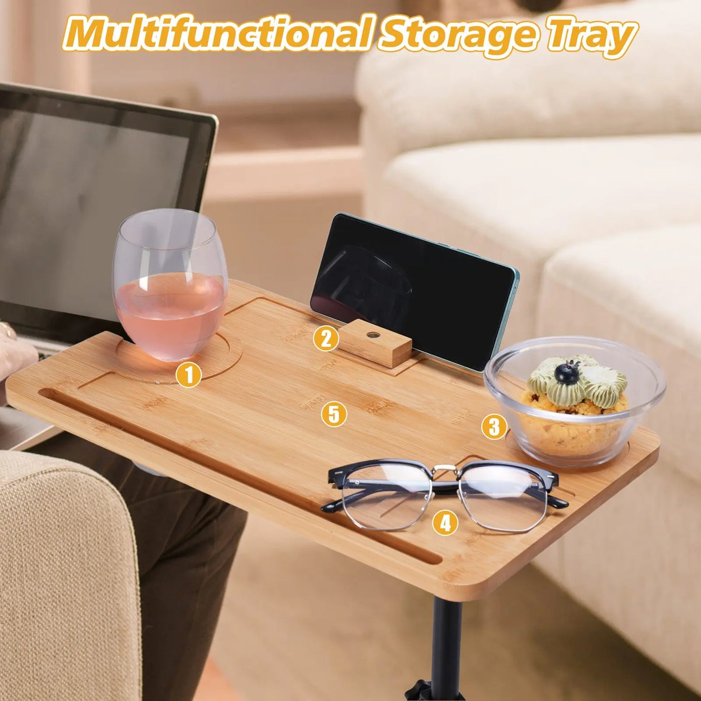 Vantic C Shaped End Table, Small Couch Side Table, Sturdy Slide under Sofa Table with Metal Frame for Living Room & Bedroom