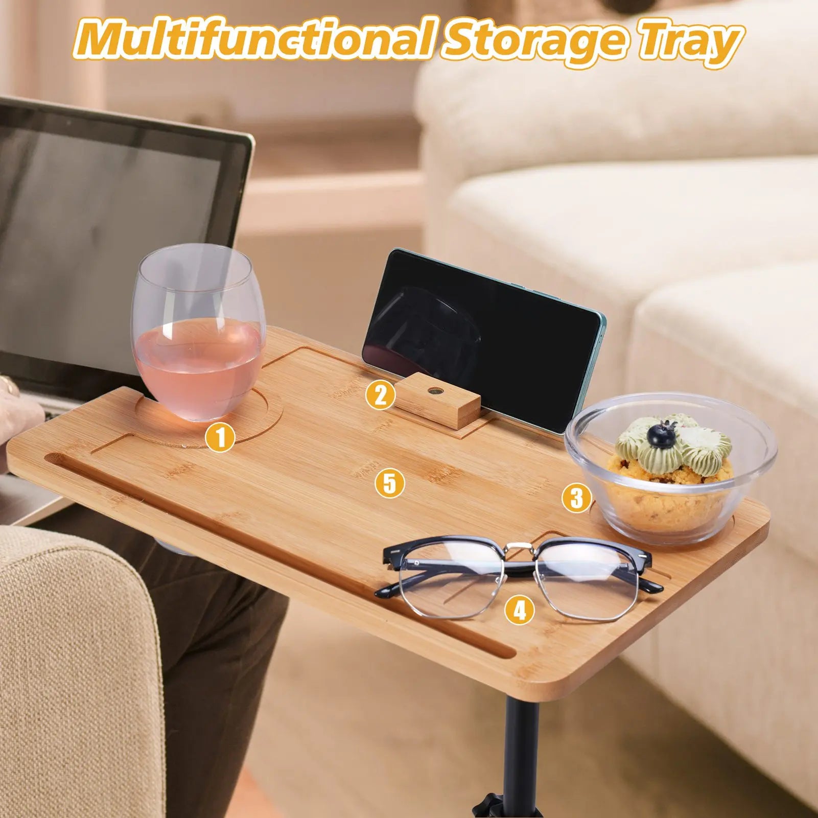 Vantic C Shaped End Table, Small Couch Side Table, Sturdy Slide under Sofa Table with Metal Frame for Living Room & Bedroom