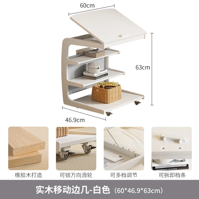 Solid Wood Sofa Side Several Movable Living Room with Wheel Side Cabinet Bedside Shelf Simple Household Coffee Small Table