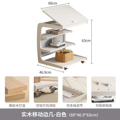 Solid Wood Sofa Side Several Movable Living Room with Wheel Side Cabinet Bedside Shelf Simple Household Coffee Small Table