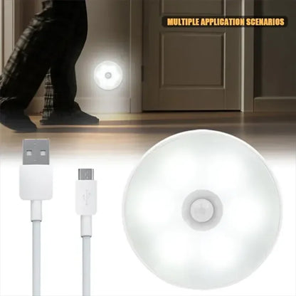 PIR Motion Sensor LED Night Bedroom Light Rechargeable Bedside Home Lamp Stairs Kitchen Can Be Used USB Wireless Closet Light