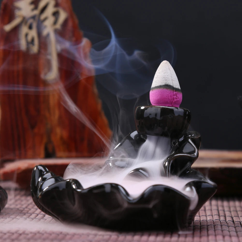 Backflow Incense Burner Censer Waterfall Tower Incense Cone Ceramic Burner Fragrance Holder Sandalwood Aromatherapy Home Decor