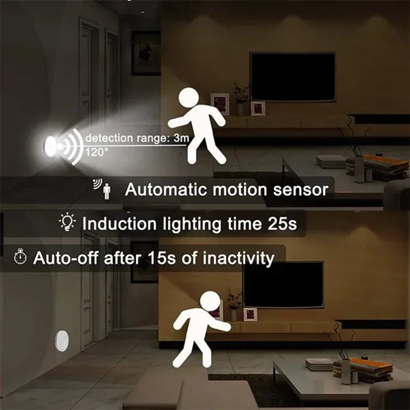 PIR Motion Sensor LED Night Bedroom Light Rechargeable Bedside Home Lamp Stairs Kitchen Can Be Used USB Wireless Closet Light