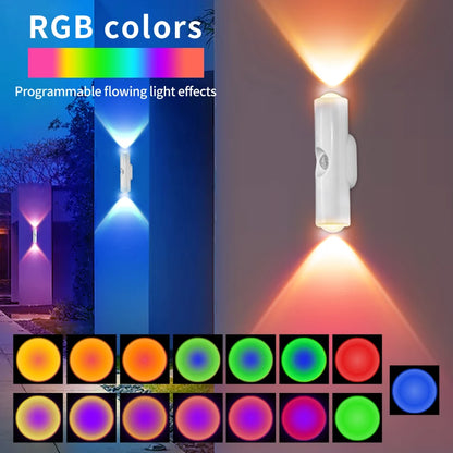 Double-Head LED Night Light with Motion Sensor RGB Rechargeable Magnetic Wall Lamp Mood Ambient Light for Cabinet Hallway Stair