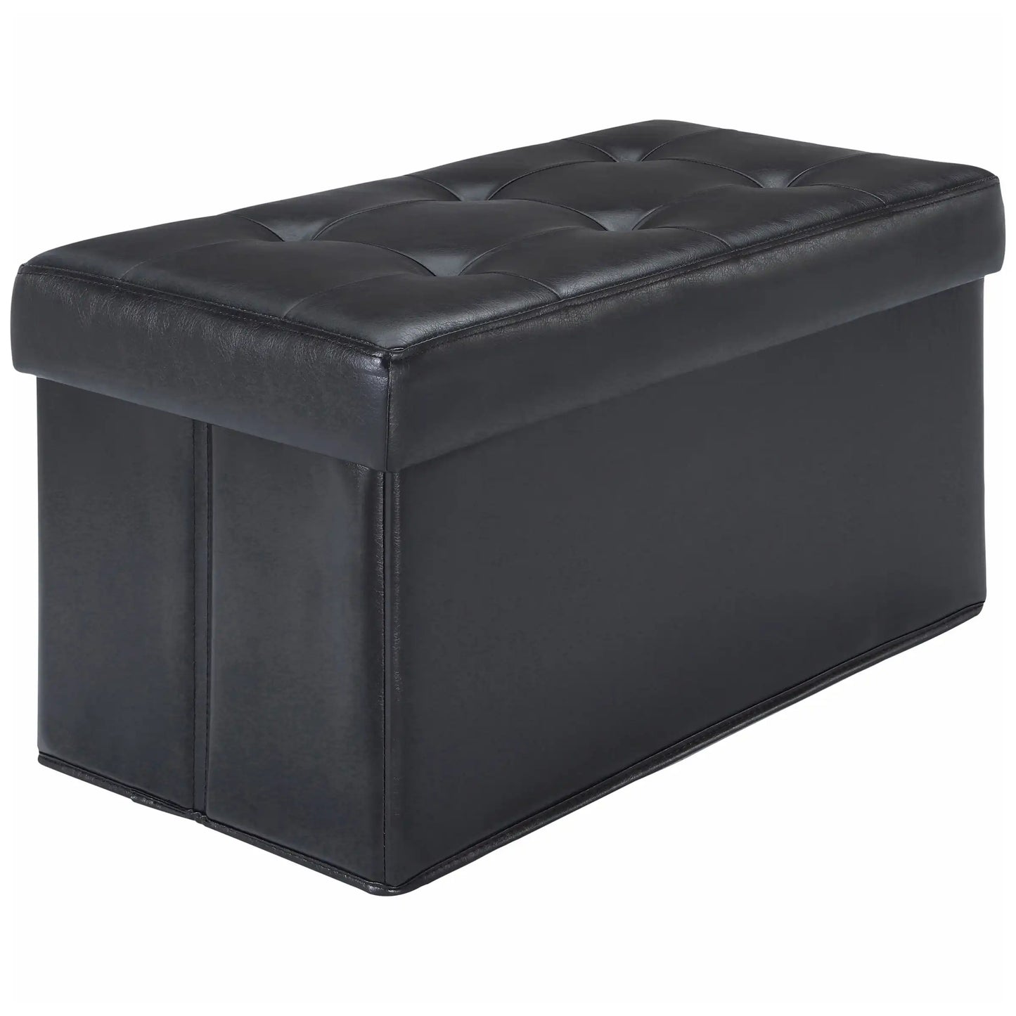 30-Inch Collapsible Storage Ottoman, Quilted Black Faux Leather