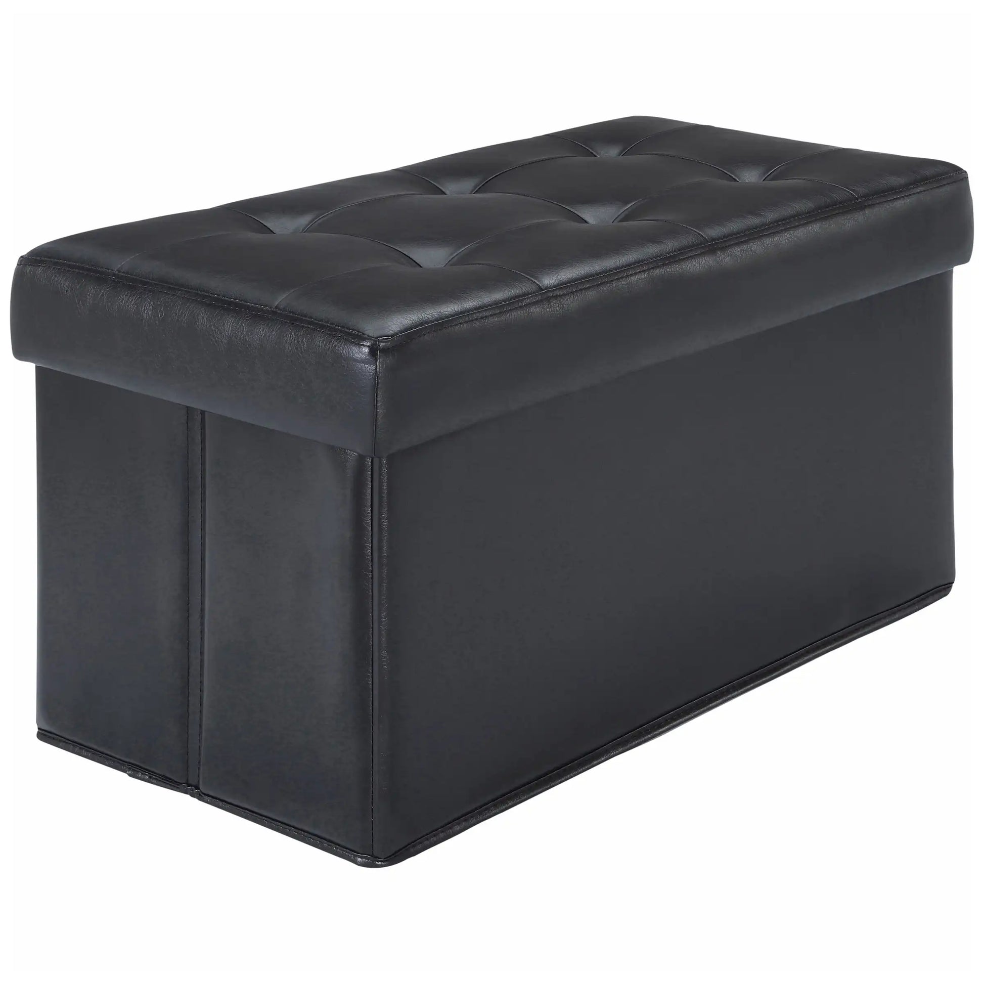 30-Inch Collapsible Storage Ottoman, Quilted Black Faux Leather