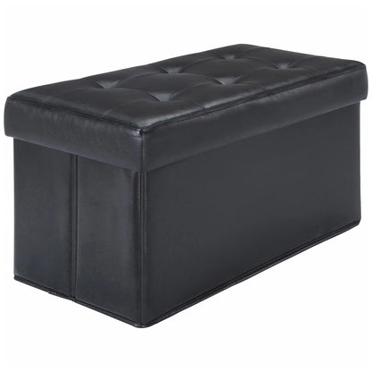 30-Inch Collapsible Storage Ottoman, Quilted Black Faux Leather