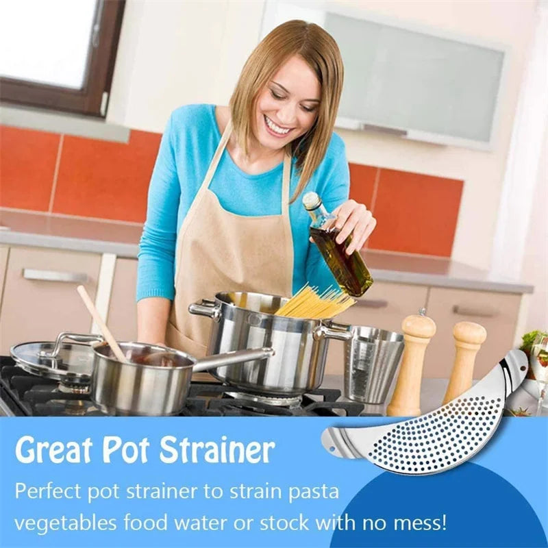 Pot Strainer Pan Drainer for Home Kitchen Easy Draining Pot Strainer Stainless Steel Pasta Spaghetti Practical Draining Tool