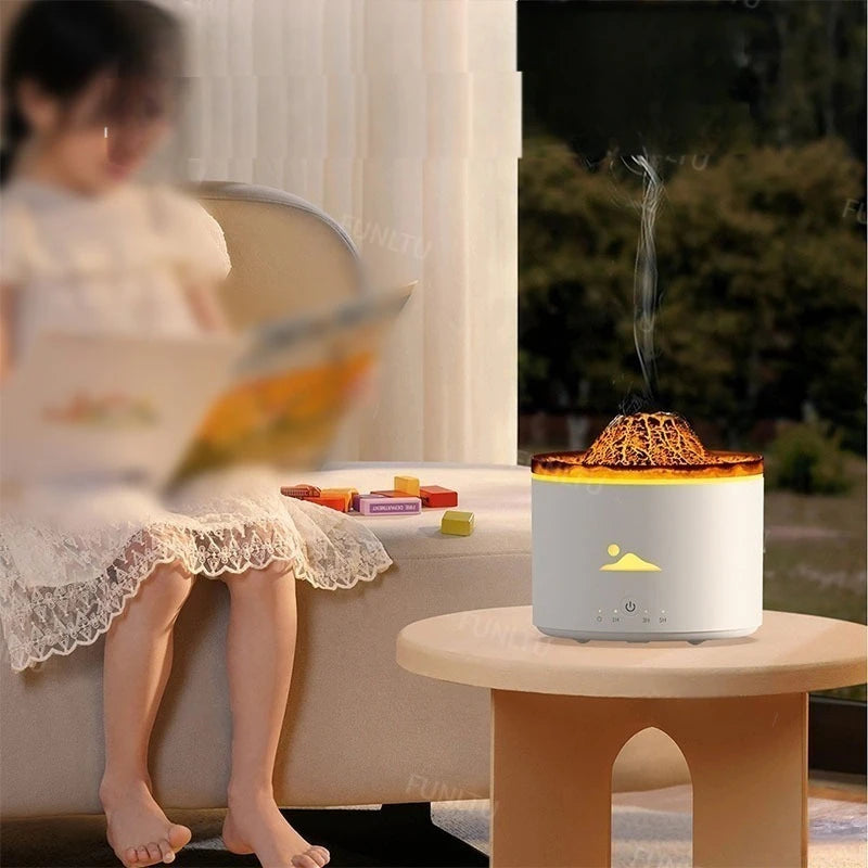 Volcano Fire Flame Air Humidifier Aroma Diffuser Essential Oil Smoke Ring Spray for Home or Car Fragrance Mist Maker LED Lamp