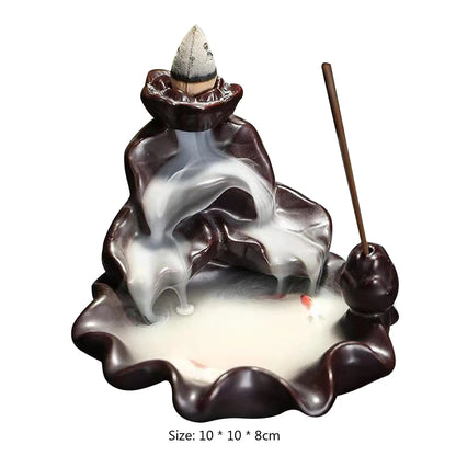 Backflow Incense Burner Censer Waterfall Tower Incense Cone Ceramic Burner Fragrance Holder Sandalwood Aromatherapy Home Decor