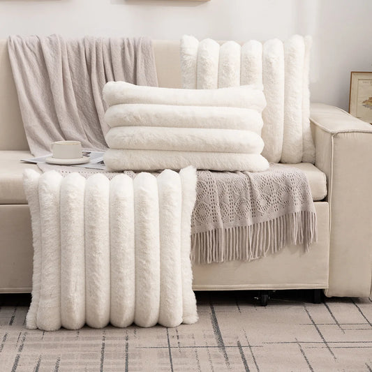 Single Sided Soft Rabbit Velvet Pillow Cover Sofa Cushion Waist Cover Winter Warm Fluffy Sleeping Simple Decorative Pillowcase