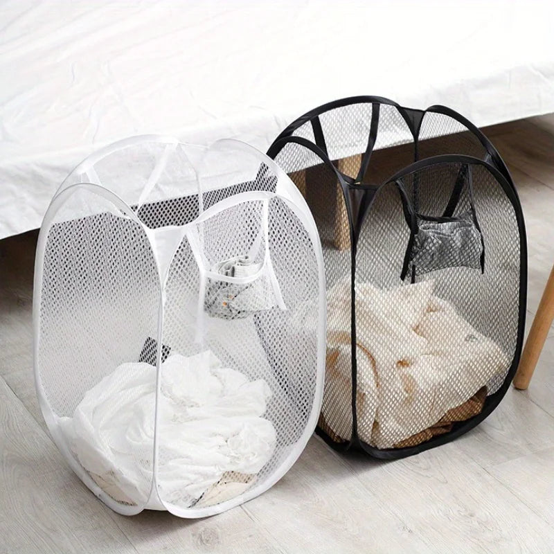 Foldable Mesh Laundry Basket Collapsible Hamper for Dirty Clothes Storage Space Saving Portable Bag Home Bathroom Organizer