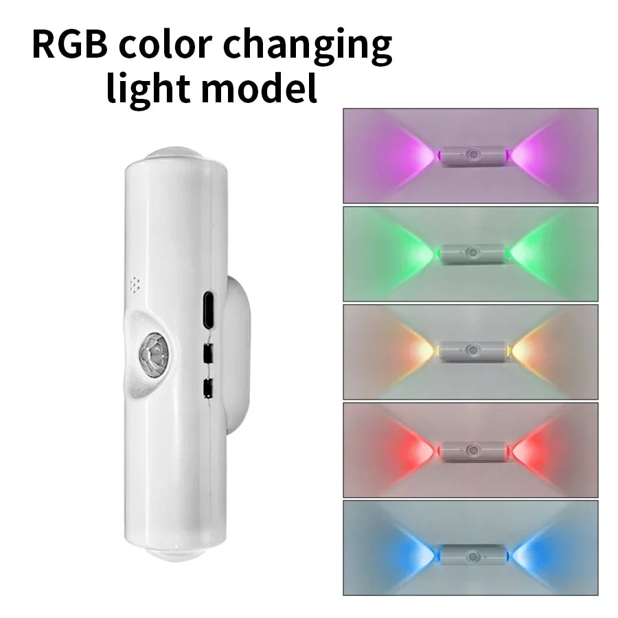 Double-Head LED Night Light with Motion Sensor RGB Rechargeable Magnetic Wall Lamp Mood Ambient Light for Cabinet Hallway Stair