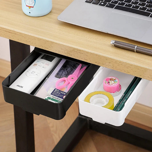 Hidden Storage Box in Table Self Stick Table Storage Drawer Organizer Box Home Office Pencil Tray under Desk Storage Drawer